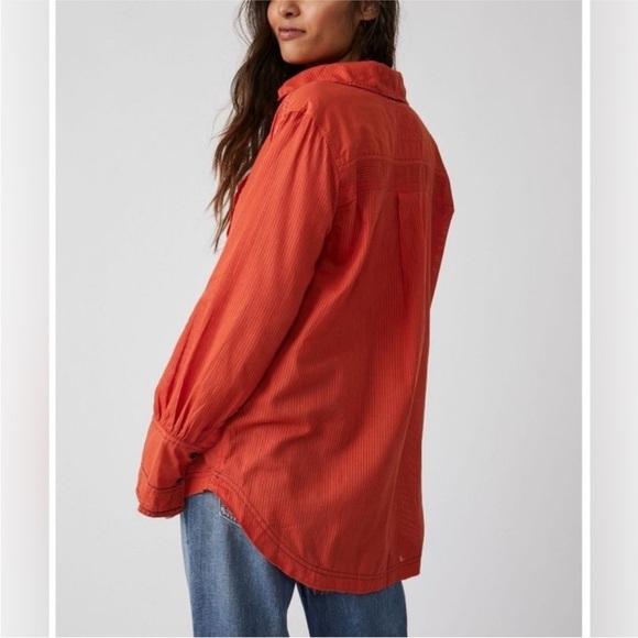 NWT Free People Black Tie Tux Shirt / Tiger Red - Picture 2 of 15